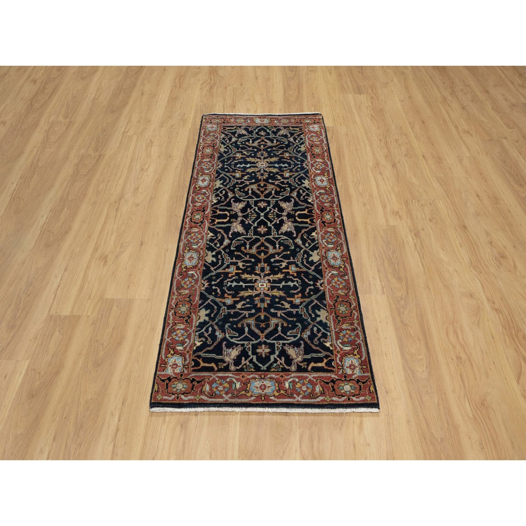 2'7" x 6'2" New Hand Knotted Blue Wool Runner Oriental Rug - MOA10291506
