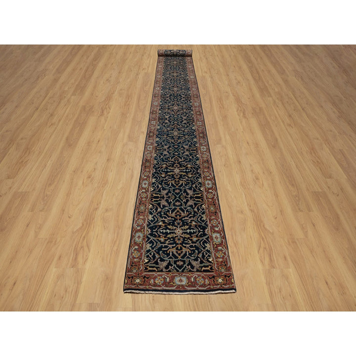 2'6" x 20'1" New Hand Knotted Blue Wool Runner Oriental Rug - MOA10291512