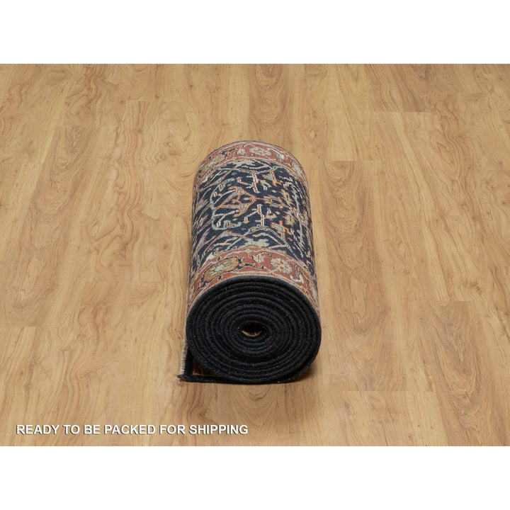 2'6" x 20'1" New Hand Knotted Blue Wool Runner Oriental Rug - MOA10291512