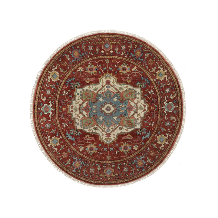 5'11" x 5'11" New Hand Knotted Red Wool Round Oriental Rug - MOA10291513