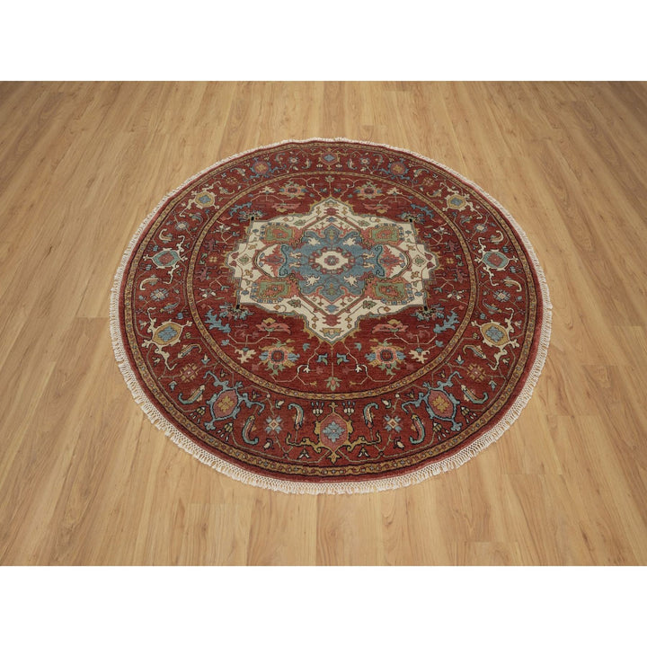 5'11" x 5'11" New Hand Knotted Red Wool Round Oriental Rug - MOA10291513