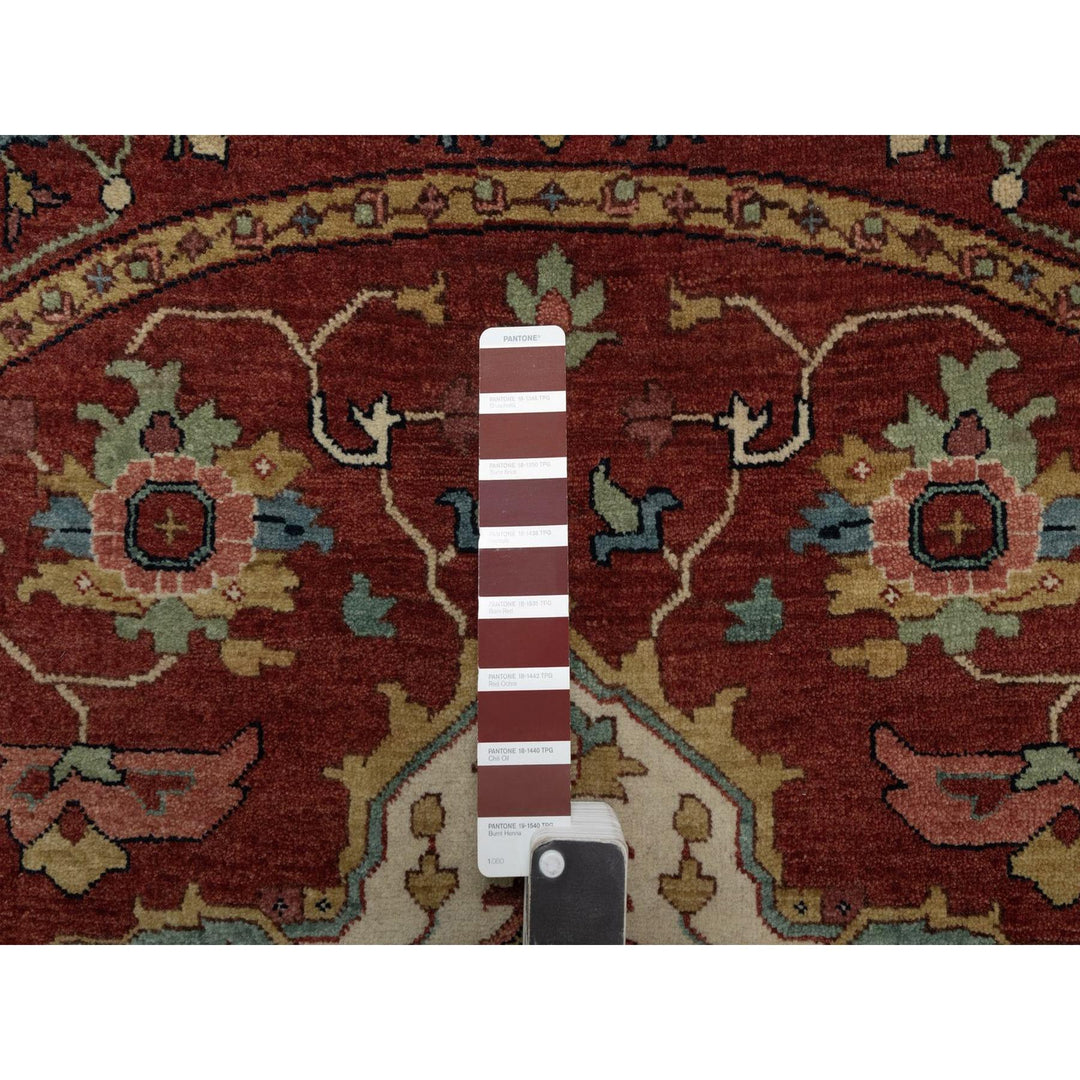 5'11" x 5'11" New Hand Knotted Red Wool Round Oriental Rug - MOA10291513