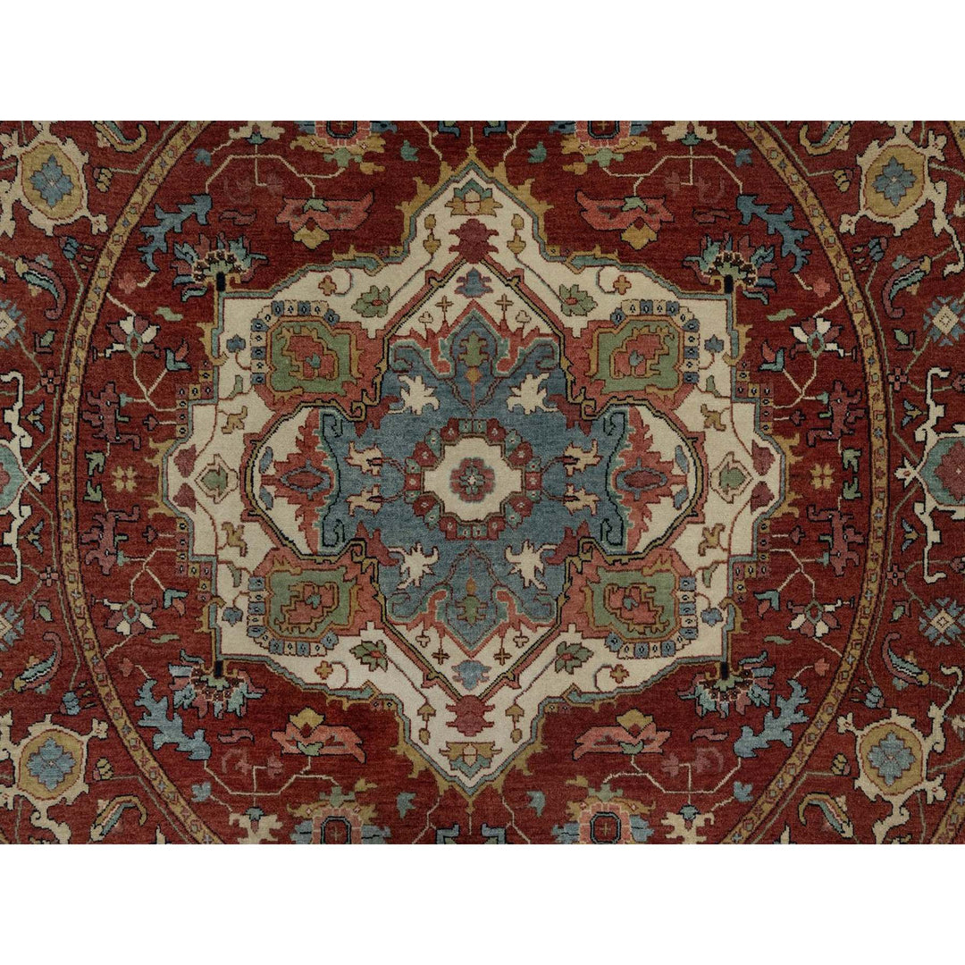 5'11" x 5'11" New Hand Knotted Red Wool Round Oriental Rug - MOA10291513