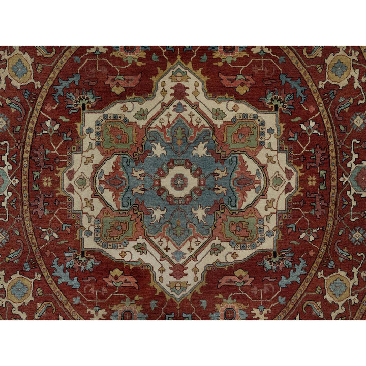 5'11" x 5'11" New Hand Knotted Red Wool Round Oriental Rug - MOA10291513