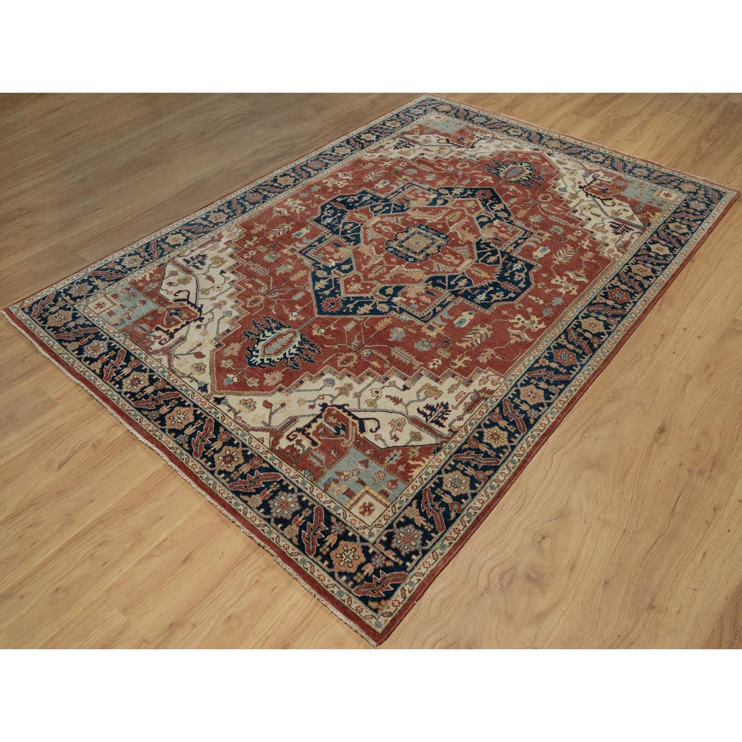 6'3" x 9'1" New Hand Knotted Red Wool Rectangle Oriental Rug - MOA10291514