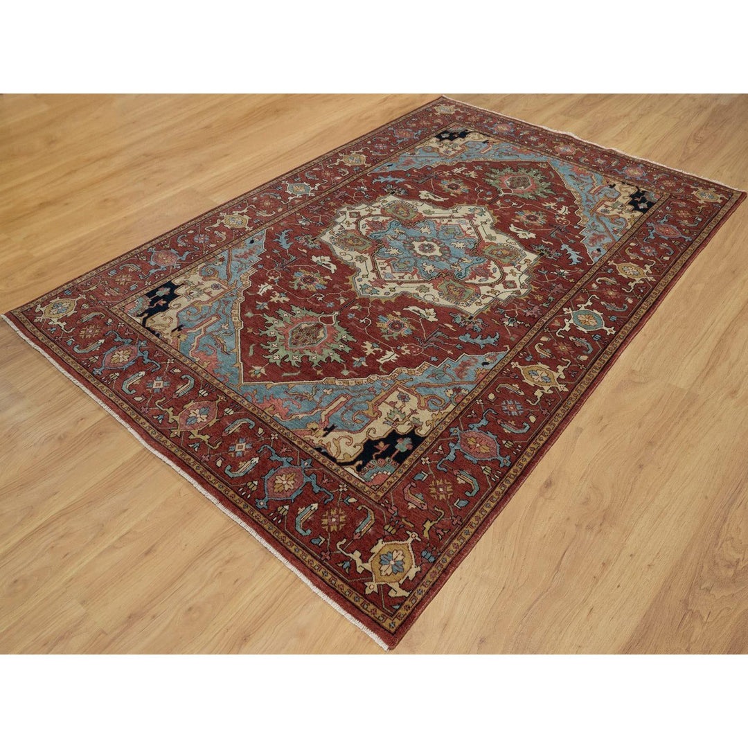6'0" x 9'2" New Hand Knotted Red Wool Rectangle Oriental Rug - MOA10291515