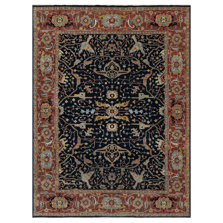 9'0" x 12'1" New Hand Knotted Blue Wool Rectangle Oriental Rug - MOA10291517