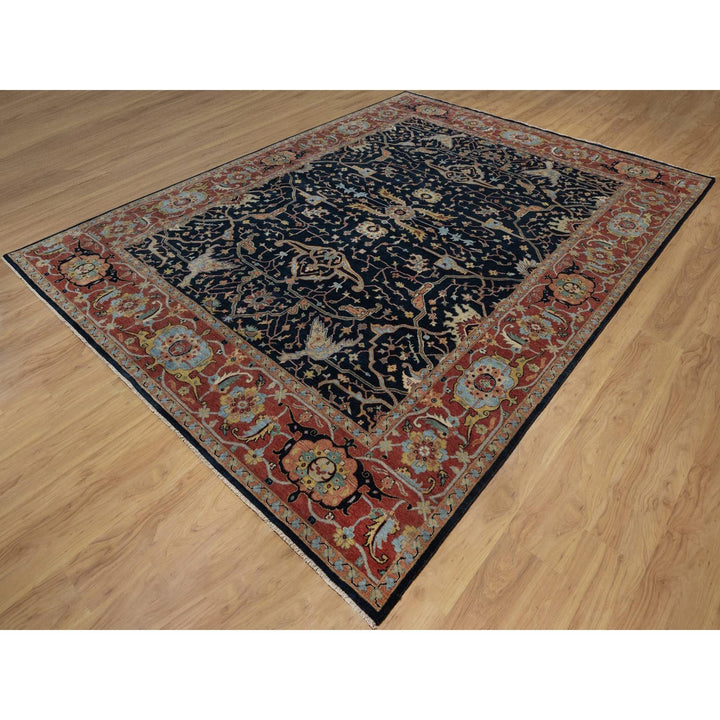 9'0" x 12'1" New Hand Knotted Blue Wool Rectangle Oriental Rug - MOA10291517