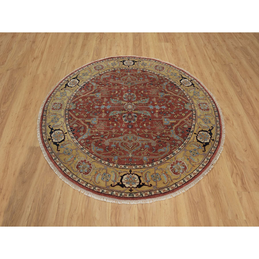 6'2" x 6'2" New Hand Knotted Red Wool Round Oriental Rug - MOA10291521
