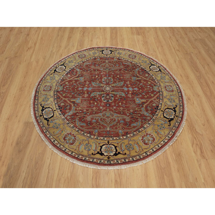 6'2" x 6'2" New Hand Knotted Red Wool Round Oriental Rug - MOA10291521