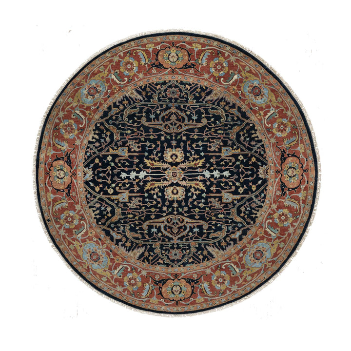7'10" x 7'10" New Hand Knotted Blue Wool Round Oriental Rug - MOA10291522
