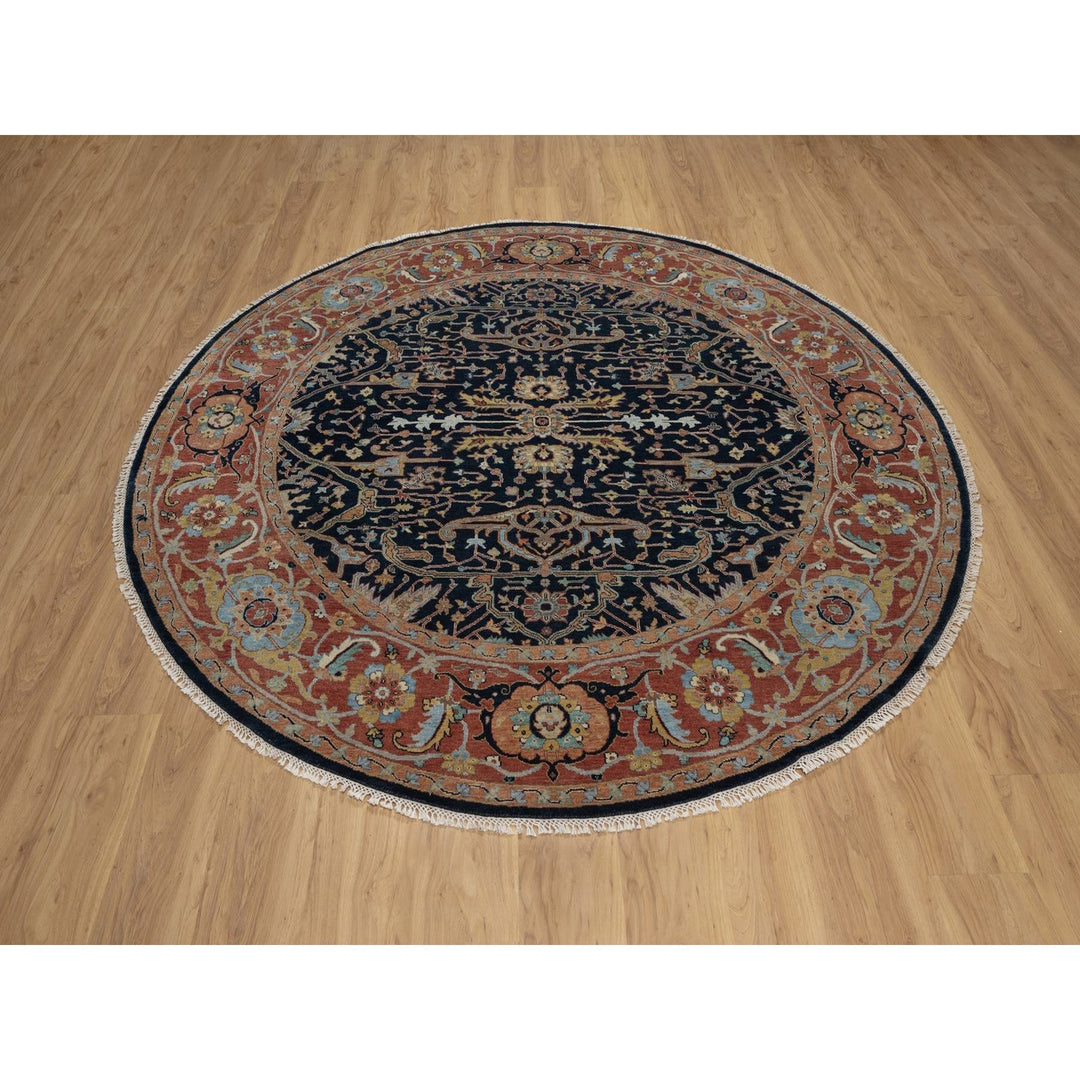 7'10" x 7'10" New Hand Knotted Blue Wool Round Oriental Rug - MOA10291522