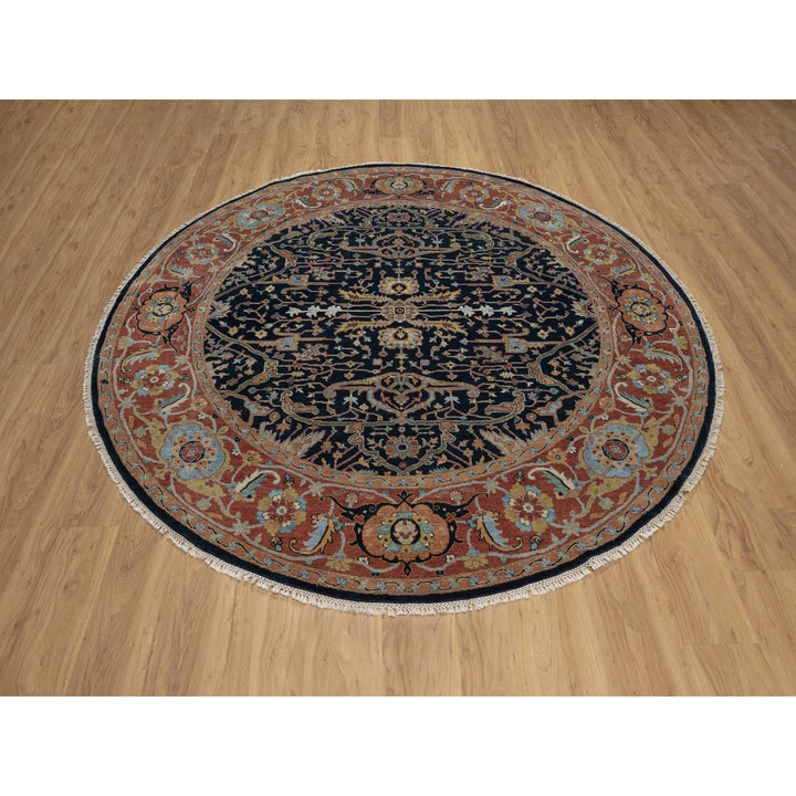 7'10" x 7'10" New Hand Knotted Blue Wool Round Oriental Rug - MOA10291522