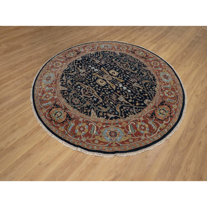 7'10" x 7'10" New Hand Knotted Blue Wool Round Oriental Rug - MOA10291522