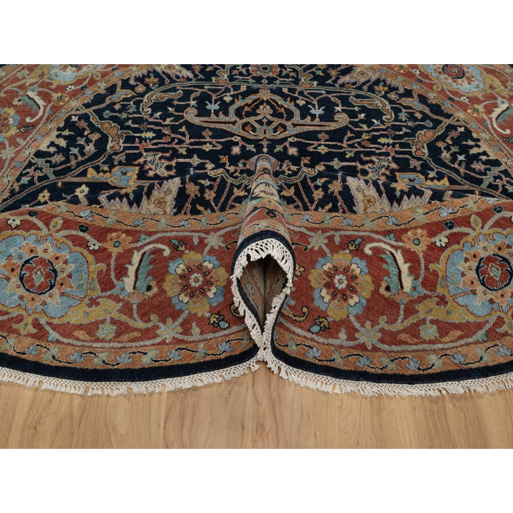 7'10" x 7'10" New Hand Knotted Blue Wool Round Oriental Rug - MOA10291522
