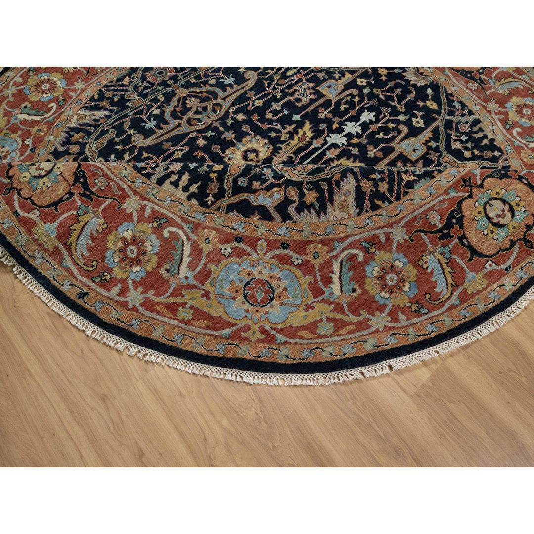 7'10" x 7'10" New Hand Knotted Blue Wool Round Oriental Rug - MOA10291522