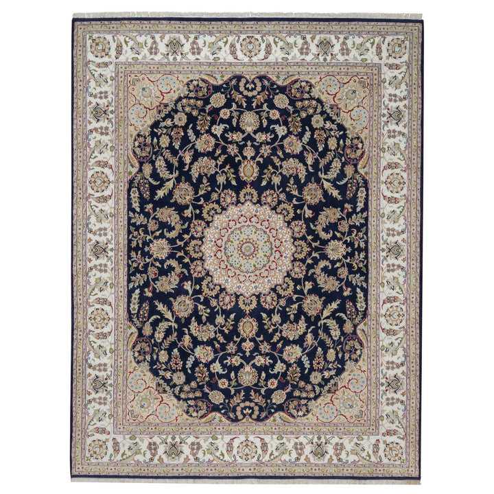 7'10" x 10'3" New Hand Knotted Blue Wool & Silk Rectangle Oriental Rug - MOA10291523