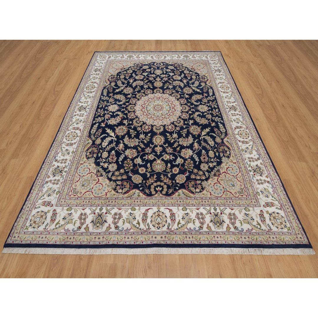 7'10" x 10'3" New Hand Knotted Blue Wool & Silk Rectangle Oriental Rug - MOA10291523