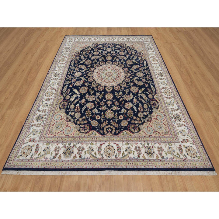 7'10" x 10'3" New Hand Knotted Blue Wool & Silk Rectangle Oriental Rug - MOA10291523