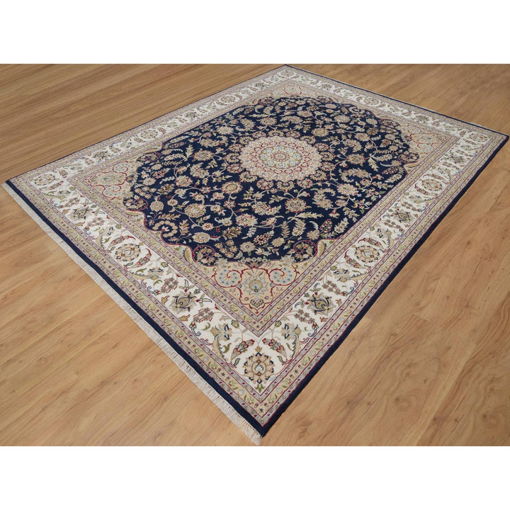 7'10" x 10'3" New Hand Knotted Blue Wool & Silk Rectangle Oriental Rug - MOA10291523