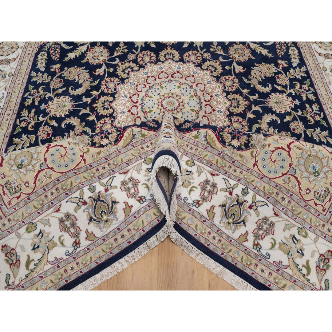 7'10" x 10'3" New Hand Knotted Blue Wool & Silk Rectangle Oriental Rug - MOA10291523