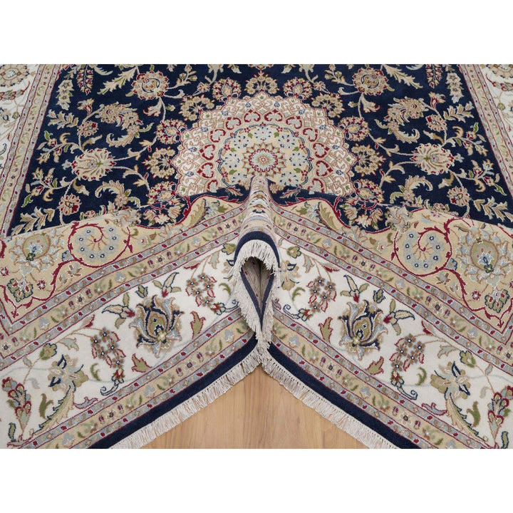 7'10" x 10'3" New Hand Knotted Blue Wool & Silk Rectangle Oriental Rug - MOA10291523
