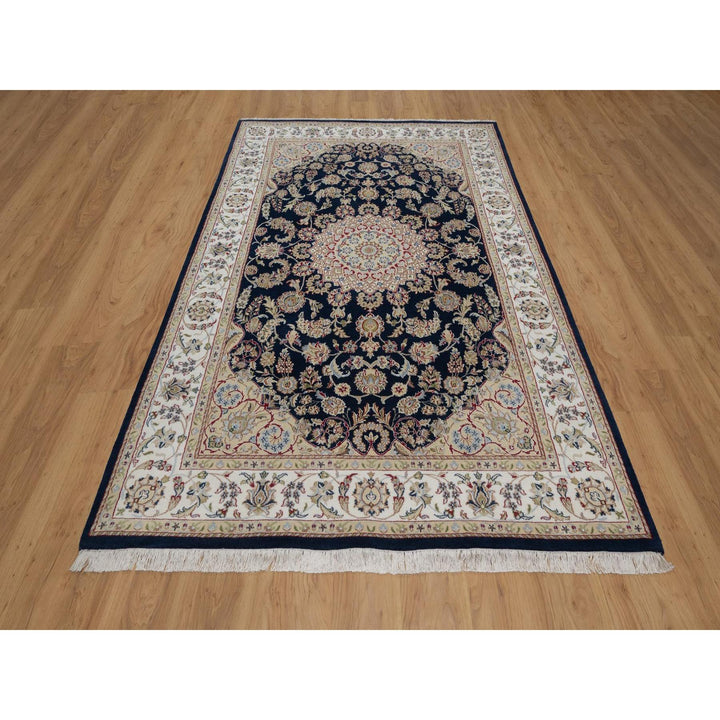 5'10" x 9'2" New Hand Knotted Blue Wool & Silk Rectangle Oriental Rug - MOA10291524