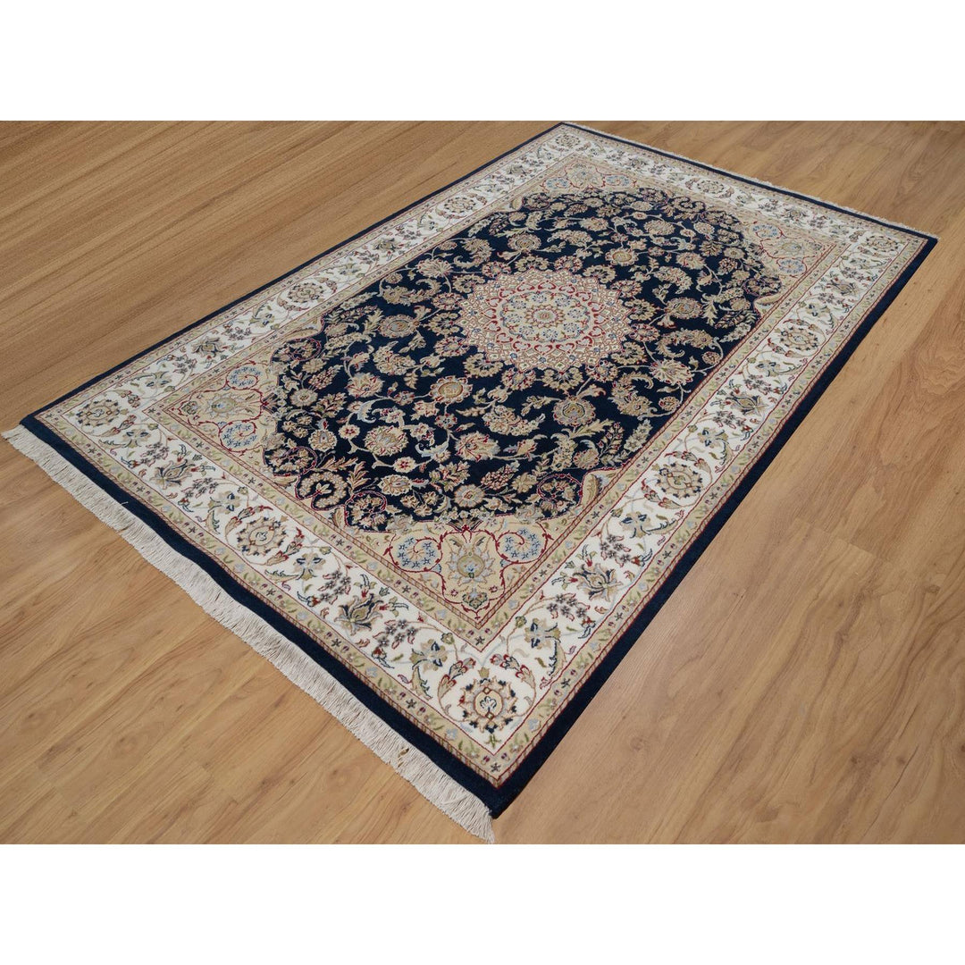 5'10" x 9'2" New Hand Knotted Blue Wool & Silk Rectangle Oriental Rug - MOA10291524