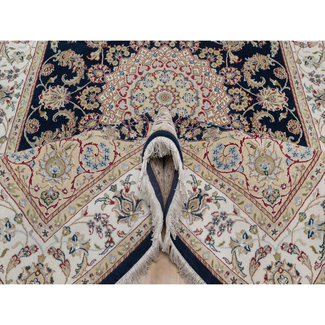 5'10" x 9'2" New Hand Knotted Blue Wool & Silk Rectangle Oriental Rug - MOA10291524