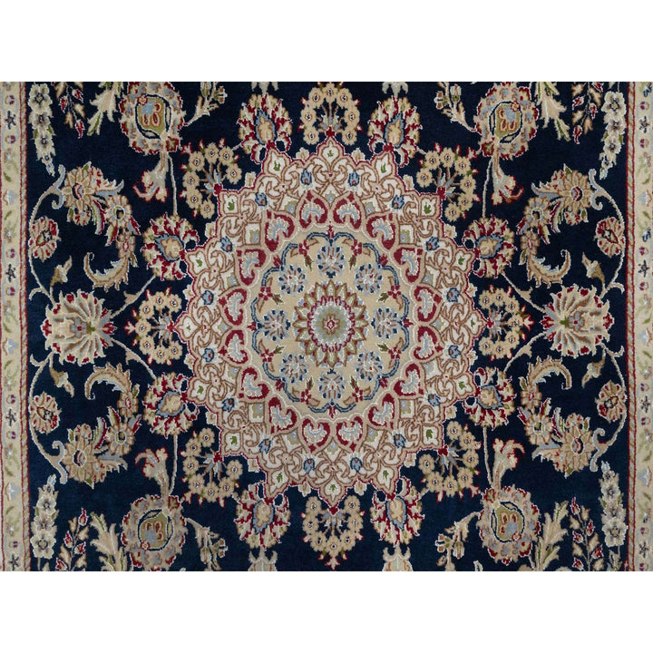5'10" x 9'2" New Hand Knotted Blue Wool & Silk Rectangle Oriental Rug - MOA10291524