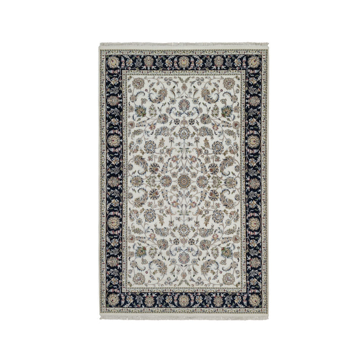 5'9" x 9'2" New Hand Knotted Ivory Wool & Silk Rectangle Oriental Rug - MOA10291525