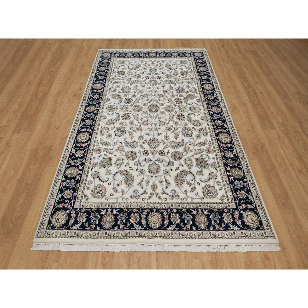 5'9" x 9'2" New Hand Knotted Ivory Wool & Silk Rectangle Oriental Rug - MOA10291525