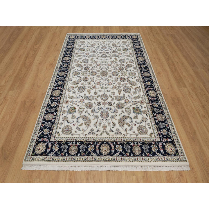 5'9" x 9'2" New Hand Knotted Ivory Wool & Silk Rectangle Oriental Rug - MOA10291525