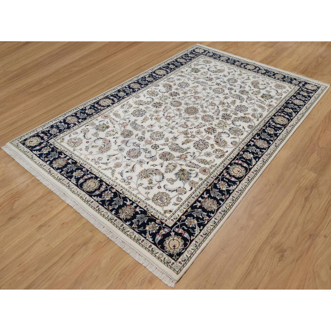 5'9" x 9'2" New Hand Knotted Ivory Wool & Silk Rectangle Oriental Rug - MOA10291525