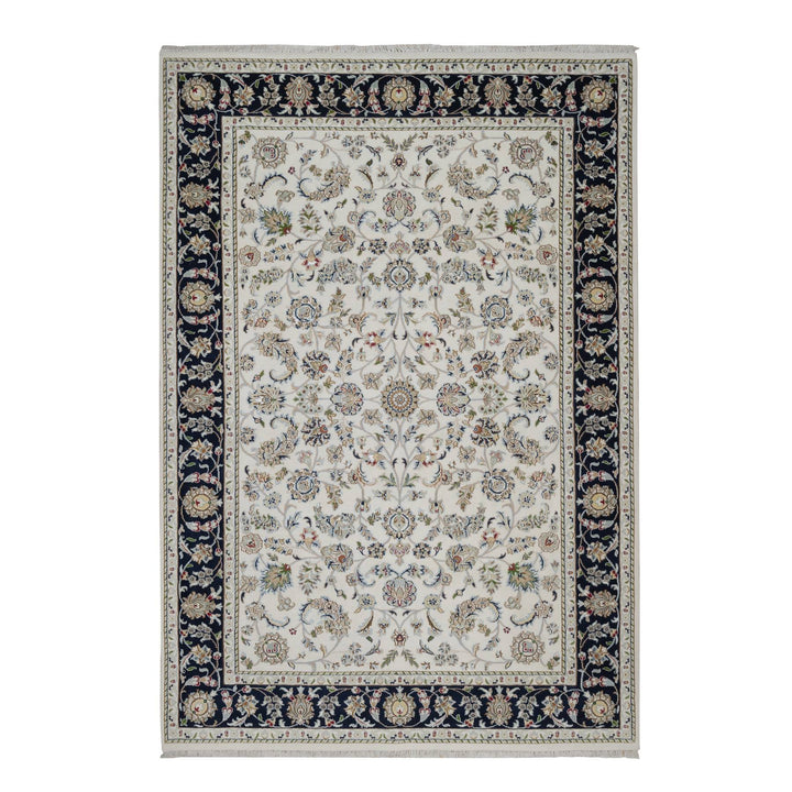 6'2" x 9'0" New Hand Knotted Ivory Wool & Silk Rectangle Oriental Rug - MOA10291526