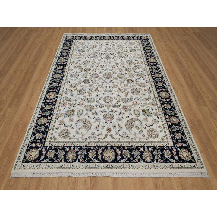 6'2" x 9'0" New Hand Knotted Ivory Wool & Silk Rectangle Oriental Rug - MOA10291526