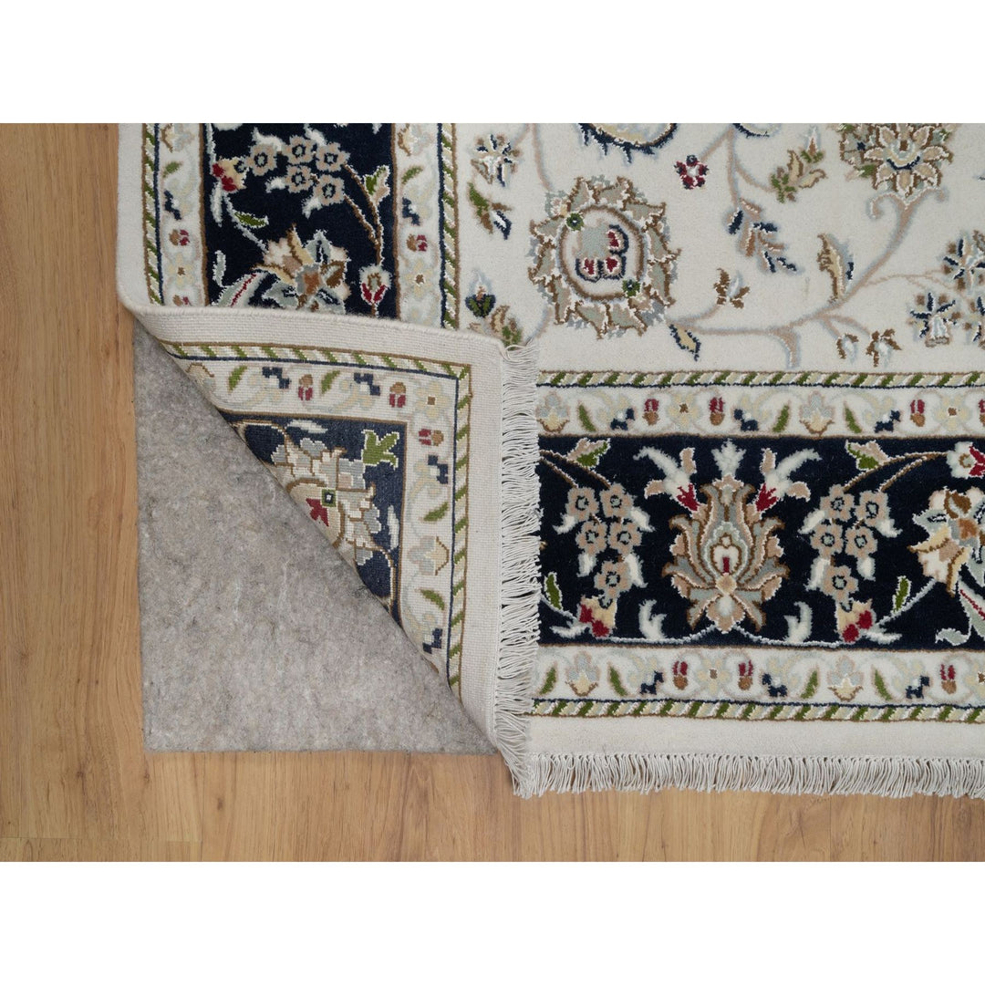6'2" x 9'0" New Hand Knotted Ivory Wool & Silk Rectangle Oriental Rug - MOA10291526