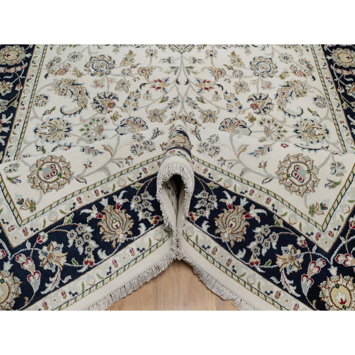 6'2" x 9'0" New Hand Knotted Ivory Wool & Silk Rectangle Oriental Rug - MOA10291526