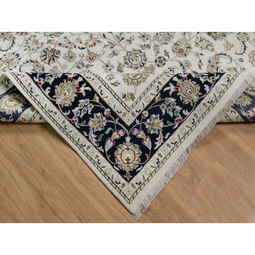 6'2" x 9'0" New Hand Knotted Ivory Wool & Silk Rectangle Oriental Rug - MOA10291526