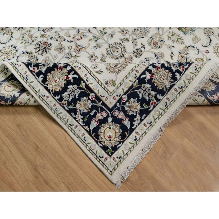 6'2" x 9'0" New Hand Knotted Ivory Wool & Silk Rectangle Oriental Rug - MOA10291526