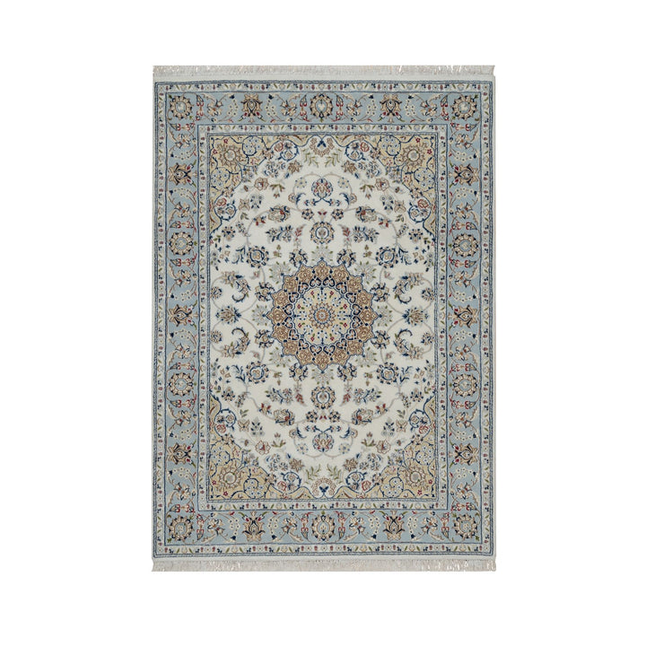 5'1" x 7'2" New Hand Knotted Ivory Wool & Silk Rectangle Oriental Rug - MOA10291527