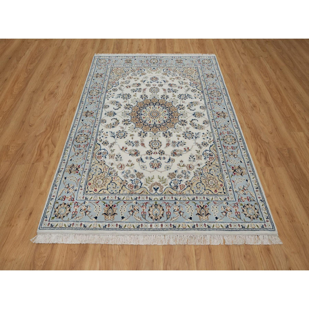 5'1" x 7'2" New Hand Knotted Ivory Wool & Silk Rectangle Oriental Rug - MOA10291527