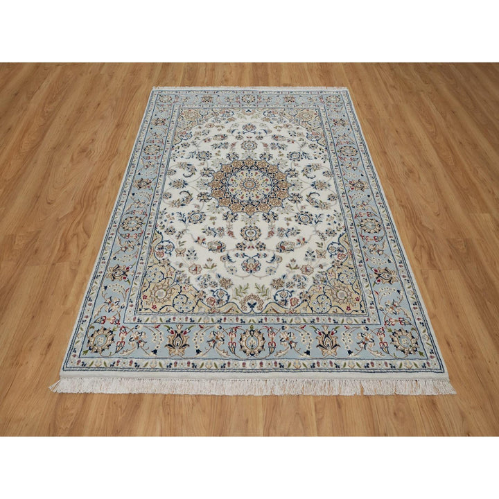 5'1" x 7'2" New Hand Knotted Ivory Wool & Silk Rectangle Oriental Rug - MOA10291527