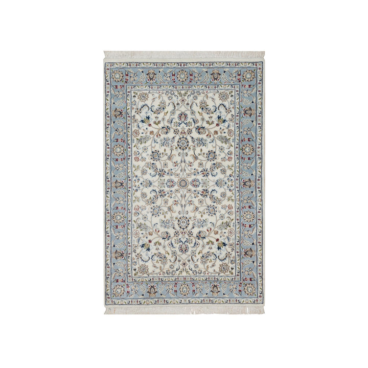 3'10" x 6'0" New Hand Knotted Ivory Wool & Silk Rectangle Oriental Rug - MOA10291528