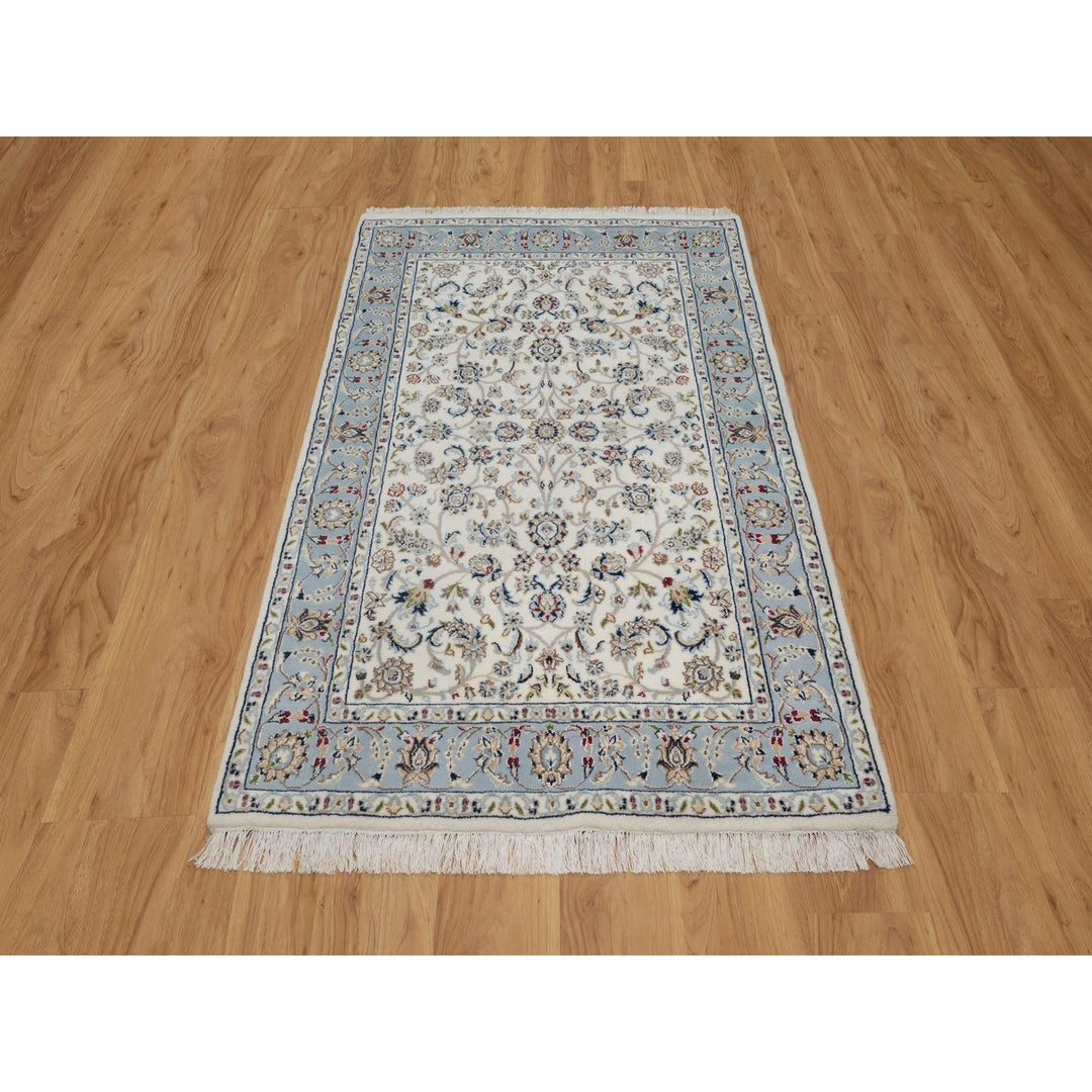 3'10" x 6'0" New Hand Knotted Ivory Wool & Silk Rectangle Oriental Rug - MOA10291528