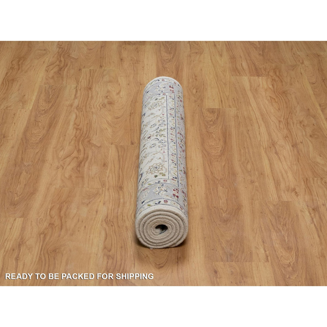 3'10" x 6'0" New Hand Knotted Ivory Wool & Silk Rectangle Oriental Rug - MOA10291528