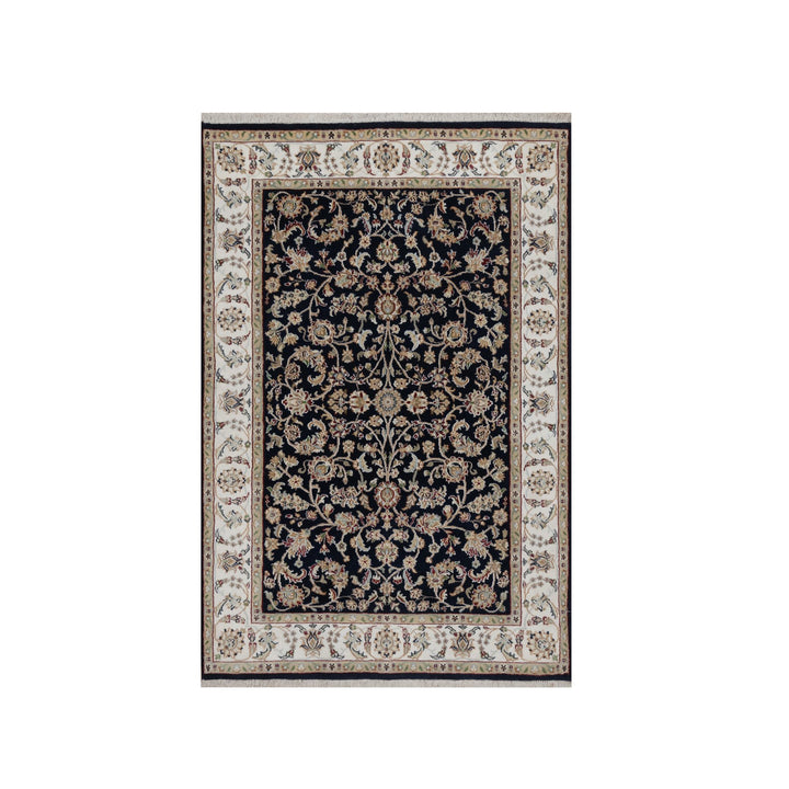 4'0" x 6'0" New Hand Knotted Blue Wool & Silk Rectangle Oriental Rug - MOA10291529