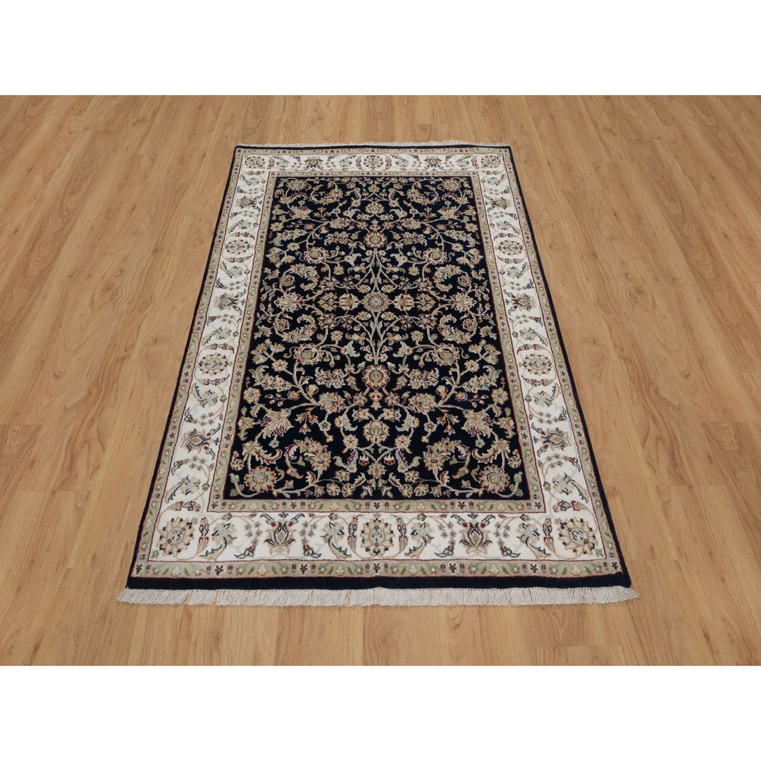 4'0" x 6'0" New Hand Knotted Blue Wool & Silk Rectangle Oriental Rug - MOA10291529