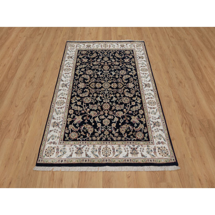 4'0" x 6'0" New Hand Knotted Blue Wool & Silk Rectangle Oriental Rug - MOA10291529