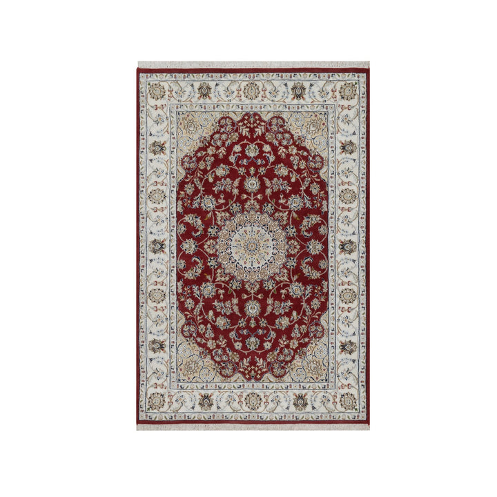 3'11" x 6'1" New Hand Knotted Red Wool & Silk Rectangle Oriental Rug - MOA10291530